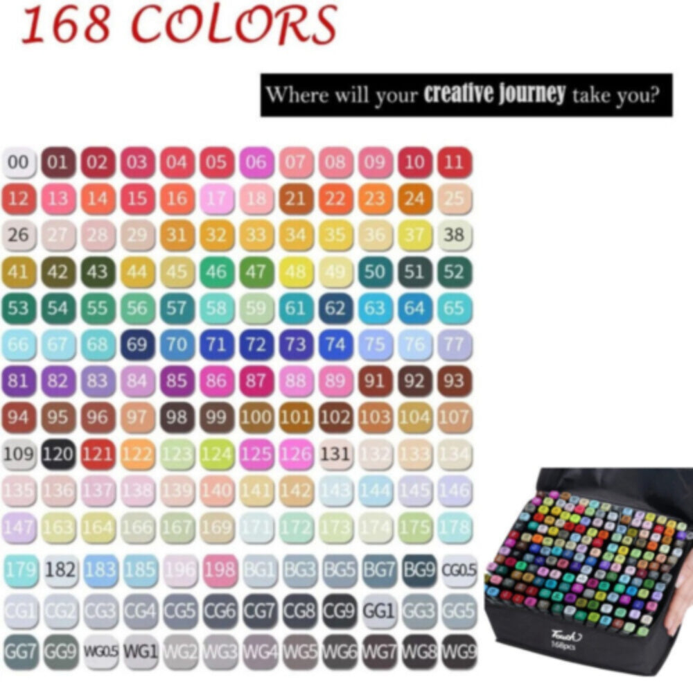 168 Colors Dual Tip Art Markers Color Pens Drawing Watercolour Kids & Gift